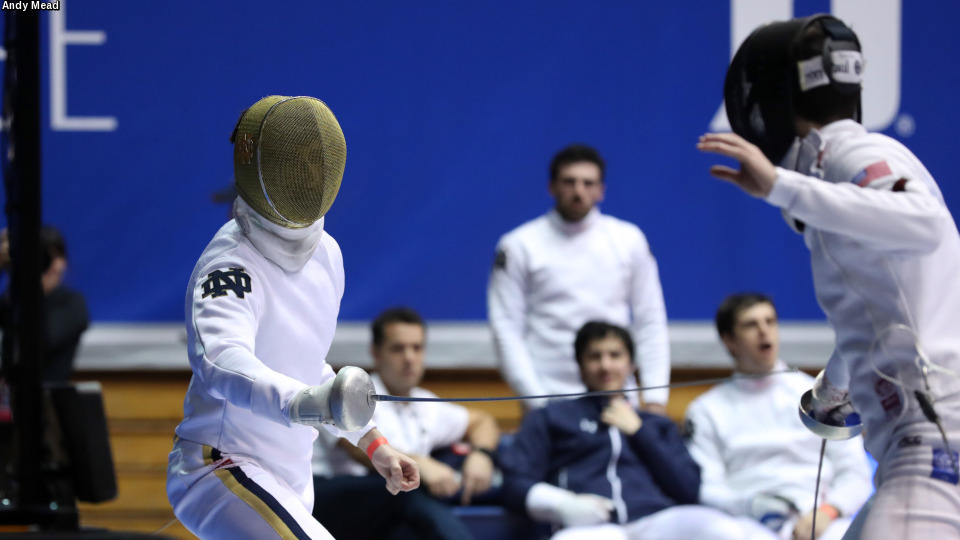 Dylan French clinched the victory over Duke and, in so doing, the ACC Men's Fencing Team Championship on Saturday at Cameron Indoor Stadium.