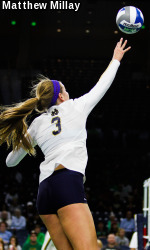 Sophomore Sam Fry leads the Irish in kills and points through nine matches in 2015.